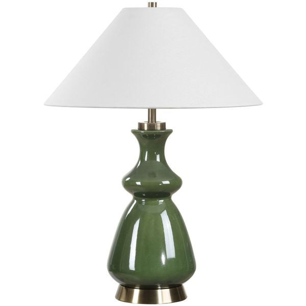Lampa stolyowa o klasycznym wykonczeniu z wyraznym zarysem w odcieniu bieli