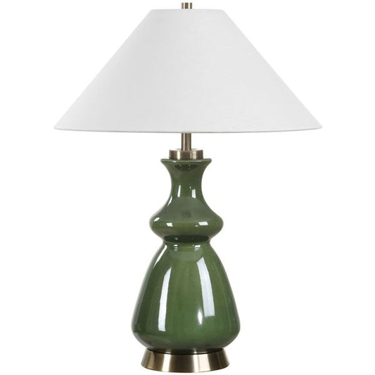Lampa stolyowa o klasycznym wykonczeniu z wyraznym zarysem w odcieniu bieli
